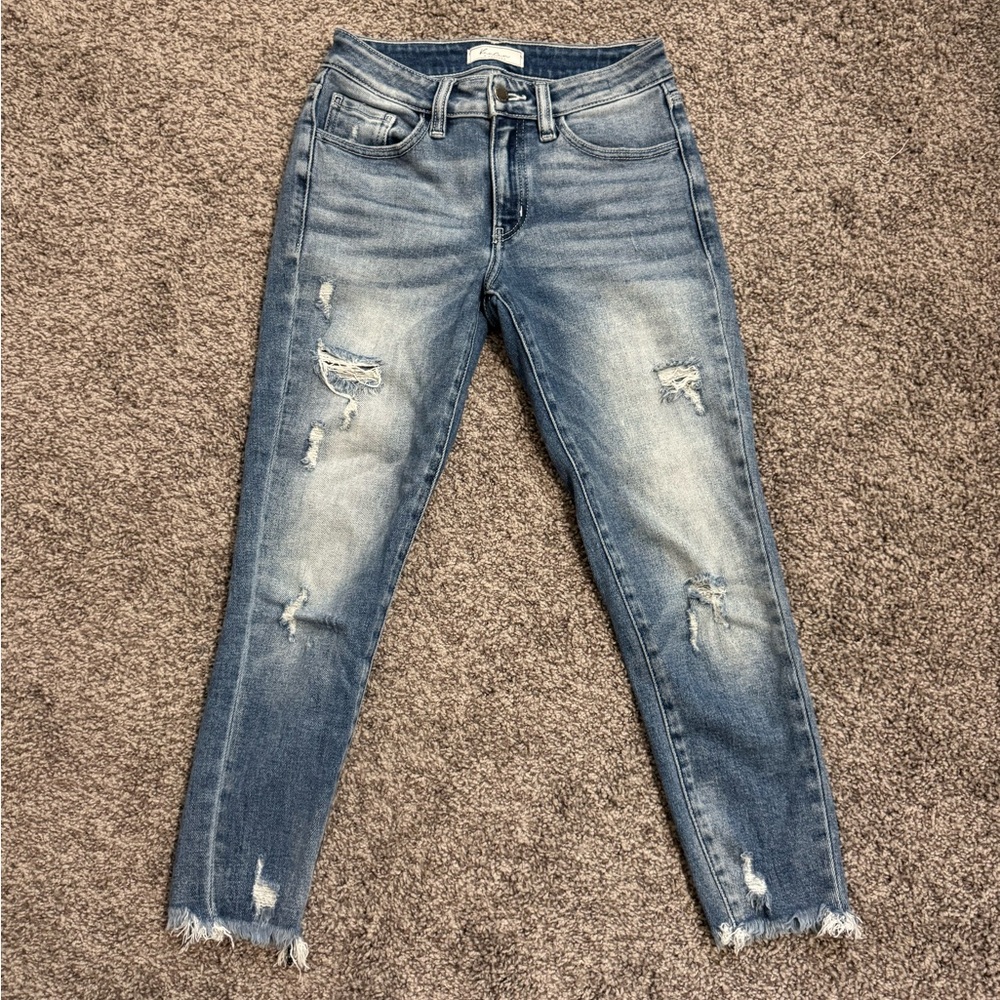 Kancan Signature Blue Denim Ankle Cropped Jeans